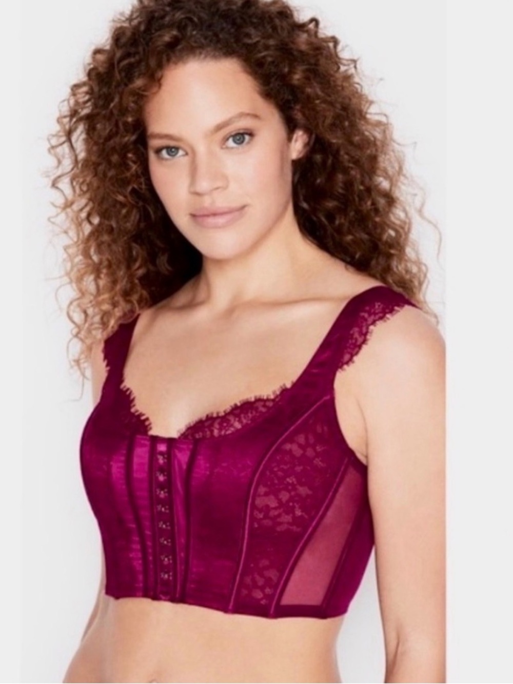 Victoria's Secret Longline Lace Lingerie Bustier Boned Corset Bra in MagentaWine